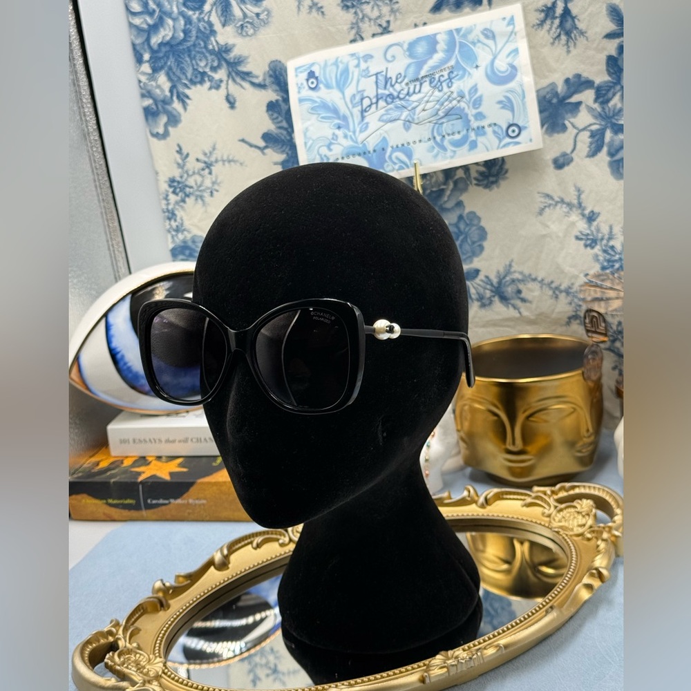 🆕 CHANEL 🧿 NWOT CH5339H Oversized Square Sunglass with Pearl Detail, Black - Picture 5 of 16